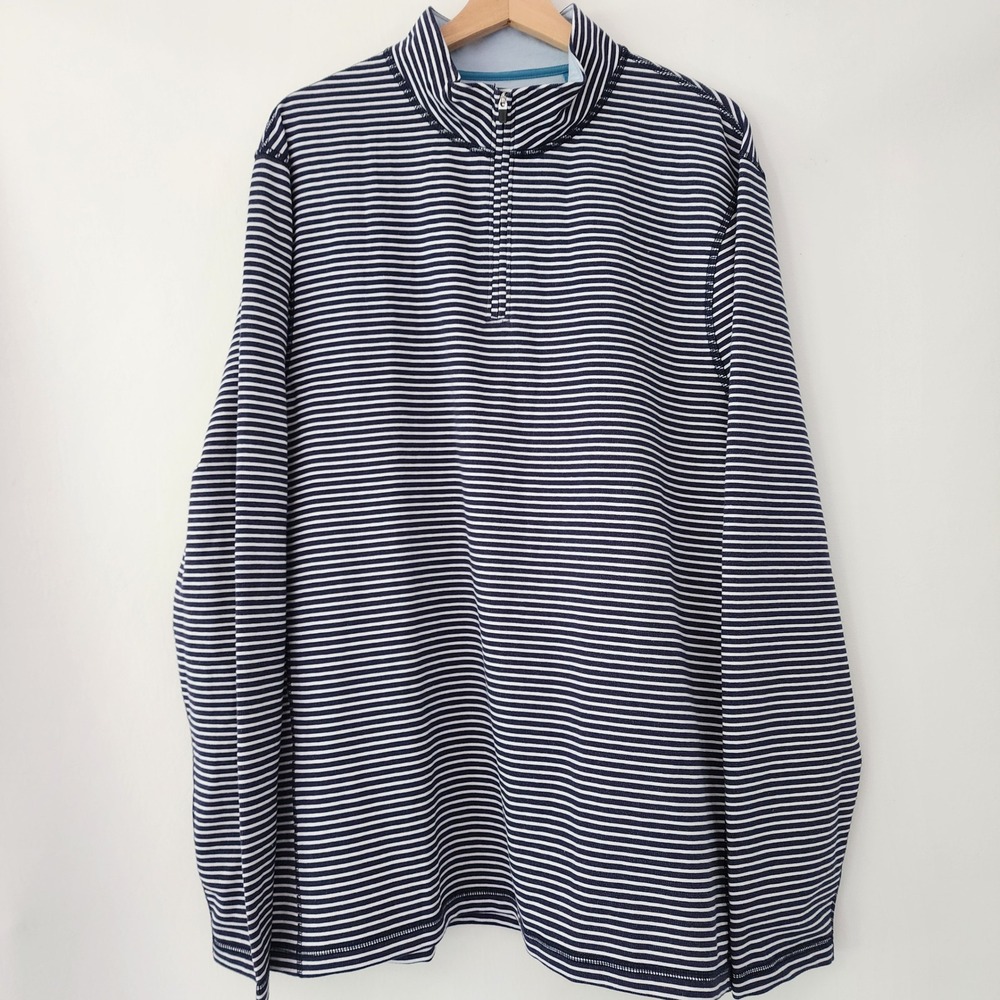 J. Crew Performance blue white stripe 1/2 zip pullover shirt mens size XL - Picture 2 of 5
